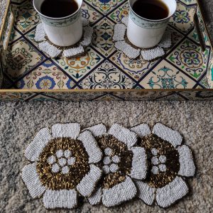 Pearl Gold Floral Coaster Set