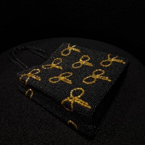 Black Beaded Bow Handbag
