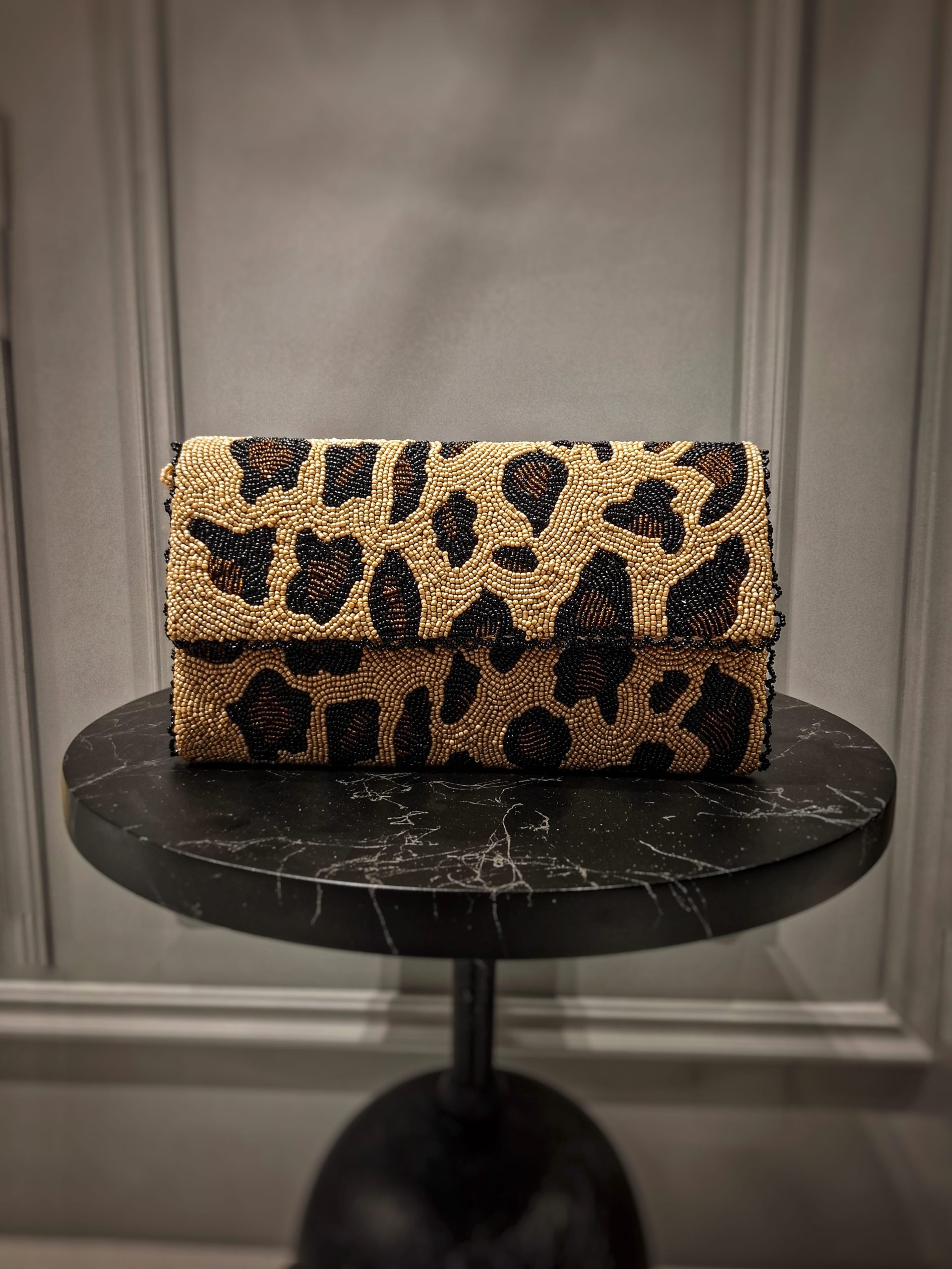 Wild Luxe Leopard Beaded Clutch Bag