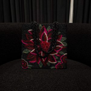 Black Floral Beaded Bag