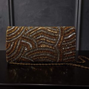 Gold & Silver Geometric Beaded Clutch Bag